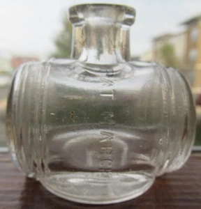 Nice Sparkling Clear Footed Barrel Shape PAT March 1 1870 Inkwell Ink Bottle - Picture 1 of 12