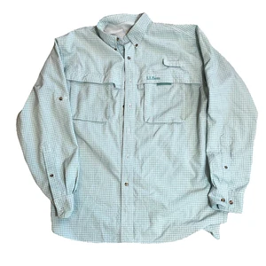 LL Bean Hemd Herren Large grün weiß Performance Seersucker belüftet Angeln - Bild 1 von 8