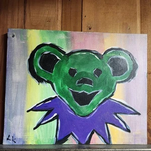 Arte de colección Grateful Dead 8x10" lienzo pintura de oso verde inicializado ¡Lindo! - Imagen 1 de 8
