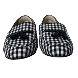 Ann Taylor Loafer Shoes Buffalo Check Black White Women 7M Flat Tasseled Slip On - Picture 1 of 9