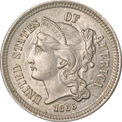 1866 Three (3) Cent Nickel - Choice+ - Image 1 of 2