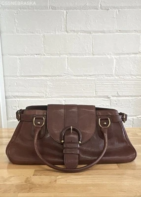 Banana Republic Tan Brown Bowling Bag Dome Cow Leather Tote Genuine - Size Large - Image 1 of 4