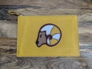 Diane Von Furstenberg DVF Leather Zodiac Zip Clutch Pouch Yellow Ram Aries 6"x9" - Picture 1 of 10