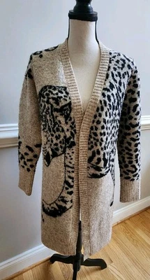 Cárdigan largo suéter para mujer Moth Anthropologie Lucerna estampado de leopardo pequeño Foto 1 de 4