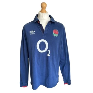 Umbro England O2 Sponsor Navy Rugby Jersey Shirt Mens Long Sleeve Size XXL - Picture 1 of 16