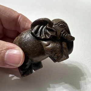 Vintage Wooden Elephant Figurine Hand Carved Small Statue Handmade India Animal - Picture 1 of 14