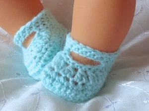 DOLLS CLOTHES MINT GREEN HAND CROCHET KNITTED SHOES FIT REBORN BABY DOLL 15-19" - Bild 1 von 10