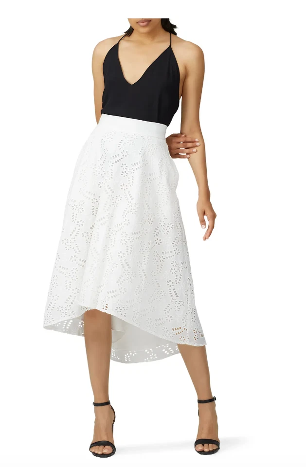 Falda Colección Rachel Roy Ojales Encaje Círculo Alto Bajo Midi Algodón Blanco Talla 8 Foto 1 de 4