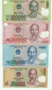 JUEGO DE BILLETES VIETNAM 10000,20000,50000,100000 DONG 2011-17 POLÍMERO UNC - Imagen 1 de 2