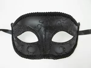 Black Venetian Men Elegant Masquerade Halloween New Years Mardi Gras Prom Mask - Picture 1 of 4