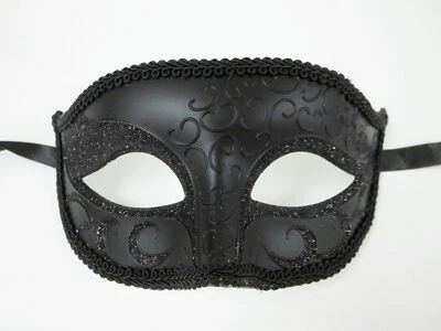 Black Venetian Men Elegant Masquerade Halloween New Years Mardi Gras  Prom Mask - Image 1 of 4