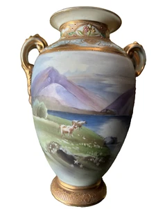 Lovely Hand Painted Nippon Lakeside Scenes Tall Vase - Picture 1 of 19
