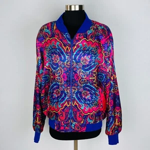 Jacqueline Ferrar Womens Vintage Jacket Colorful Satiny Pockets Zip One Size * - Picture 1 of 7