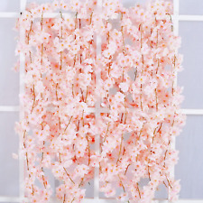 2Pcs 11.8Ft Artificial Cherry Blossom Flower Vines Fake Garland Outdoors Hanging