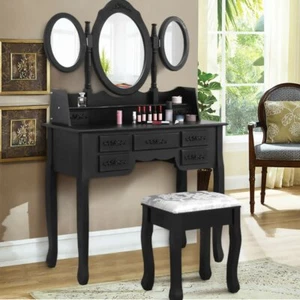 Dressing Table Stool Set Mirror 7 Drawer Jewellery Cabinet Makeup Organiser - Picture 1 of 8