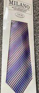 Mens New Milano 100% Woven Silk Pink Multi Shiny Striped Smart Formal Event Tie - Picture 1 of 1