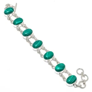 Green Malachite Gemstone Handmade 925 Sterling Silver Jewelry Bracelet Size 7-8" - Picture 1 of 1