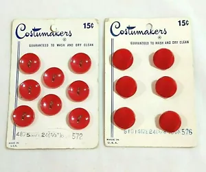 Costumaker Red Buttons 4875 #572 and 5101 #576 Still On Cards Vintage Total 14 - Picture 1 of 3