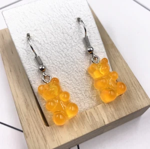 Yellow/Orange Gummy Bear Earrings, Dangle Drop - Great Gift, Cute - Picture 1 of 1