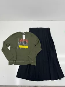 Eymina Green Long Sleeve Black Skirt Outfit Womens Size 14 - Picture 1 of 6
