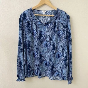 Joie Flowy Popover Blouse Size Large Blue Tassels Pintuck - Picture 1 of 5