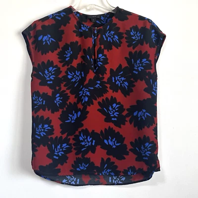 Camisa Top J Crew Fuegos Artificiales Floral 0 Rojo Azul Cerradura Cuello Gorra Manga Trabajo Fiesta Foto 1 de 4