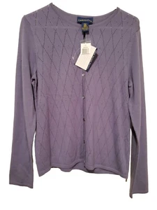 Charter Club Lavendel Merinowolle Argyl Knopf Langarm Strickjacke Pullover Gr. M - Bild 1 von 5