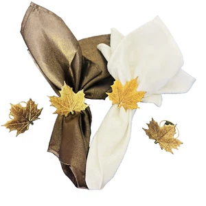 4 Anelli Tovaglioli Foglia d'Acero Oro Lucido 2,5" Decorazione Autunno Porta Metallo - Foto 1 di 8