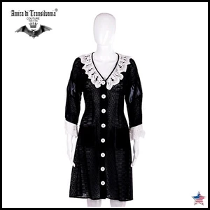 clothing woman medium dress luxury brand elegant black wednesday addams collar - Picture 1 of 24