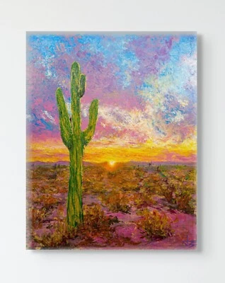 Saguaro Cactus Southwest Landscape 22x28 Original Painting on Canvas 1/1 Impasto - Image 1 of 2