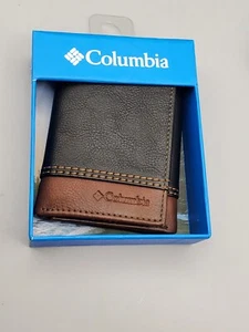 Columbia Men's Small Trifold Black And Brown Wallet Coated Leather Cover - Picture 1 of 9