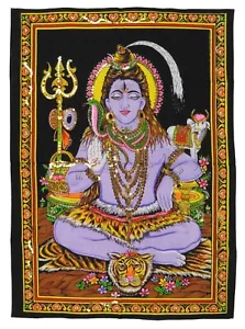 Indischer Hindu Gott Lord Shiva Paillettenwand hängt 53x74 cm - Bild 1 von 4