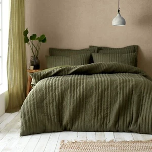 Duvet Cover Bedding Set Tamba Jersey Stripe By Pineapple Elephant Olive Green - Picture 1 of 38