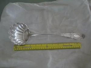 c1860 Aesthetic Coin Silver Engraved Punch Soup Ladle Hotchkiss Syracuse NY 13" - Picture 1 of 6