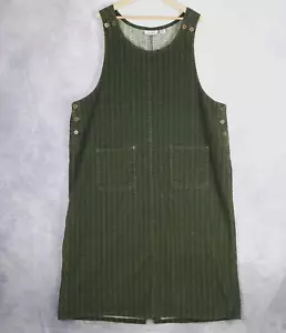 Vintage Corduroy Jumper Dress Womens 3X Green Plaid Modest Prairie Pockets Midi - Picture 1 of 20