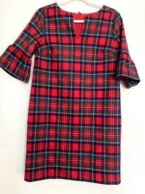 Vinyard Vines Plaid Greenwich Flutter Bell Sleeve Tunic Mini Dress Tartan Preppy - Image 1 of 4