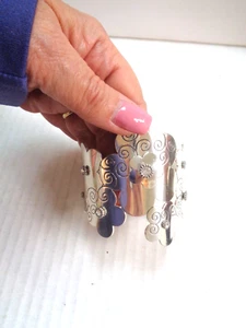 Vintage RARE BRIGHTON floral and rhinestones wide cuff bracelet SIZE 2.5 X 6.5 - Picture 1 of 6