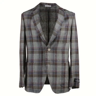 Abrigo deportivo Belvest ajustado de construcción suave a cuadros en capas de lino 44R (UE 54) Foto 1 de 4