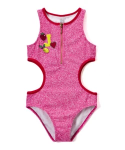 $62 NWT Juicy Couture Pink LOGO Fruit One piece Swimsuit Girls Zip Accent Cutout - Picture 1 of 2