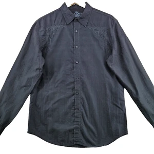 Guess Men Size S Solid Black Embroidered Ornament Cotton Casual Shirt - Picture 1 of 12