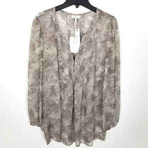 Joie Women Carim Silk Blouse Top Sz M Gray Long Sleeve Semi sheer Classic - Picture 1 of 9