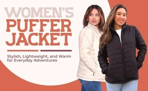 Womens Puffer Jacket Alternative Down Quilted Lightweight with Stand Collar - Picture 1 of 21
