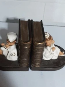 Vintage Pair of Painted Plaster Chalkware Colonial Musical Girls Bookends Rare * - Picture 1 of 9