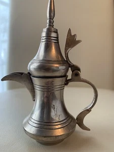 Antique 5" Brass & Silver Plate Turkish Dallah Middle Eastern Coffee Pot - Picture 1 of 9