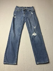 Levis Girls Boyfriend Jeans Sz 10 Reg Adjustable Waist Distressed Medium Wash - Picture 1 of 11