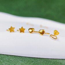 999 Pure 24K Yellow Gold Earrings Stud Small Loving Heart Five-star Earring Hook