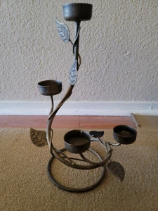 Wrought Metal 4-Votive Candle Holder Display Sculpture Tower Ivy Leaf & Vine - Picture 1 of 9