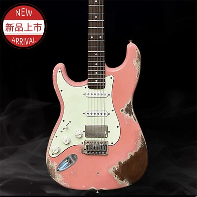 High Quality ST Pink Relic Left Hand Electric Guitar Tremolo Bridge SSH Pickups - Image 1 of 4