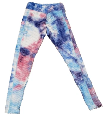 Pantalones de yoga para mujer cintura alta elásticos texturizados multicolor tie-dye talla mediana Foto 1 de 4