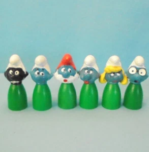 6 Schlümpfe Spielfiguren SCHLUMPF Spielkegel Serie GRÜN komplett Schleich TOP - Bild 1 von 2